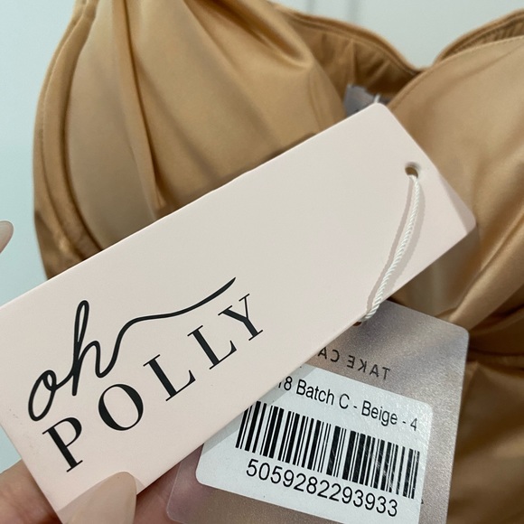 OhPolly A MINUTE PAST MIDNIGHT Cowl Neck Midi Dress In Beige - Picture 10 of 16